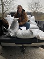 Susan unloading a ton of grain, literally!!!